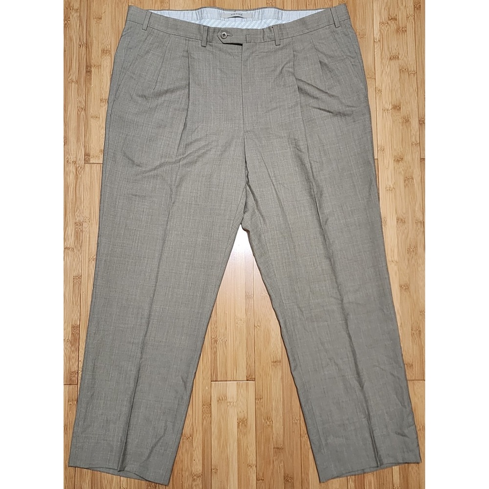 Ermenegildo Zegna Khaki Worsted Super 100's Wool Pleat Cuffed Pants 40R 75L102